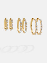 BaubleBar Niata Earring Set - Clear/Gold - 
    Gold earring set of 3
  
