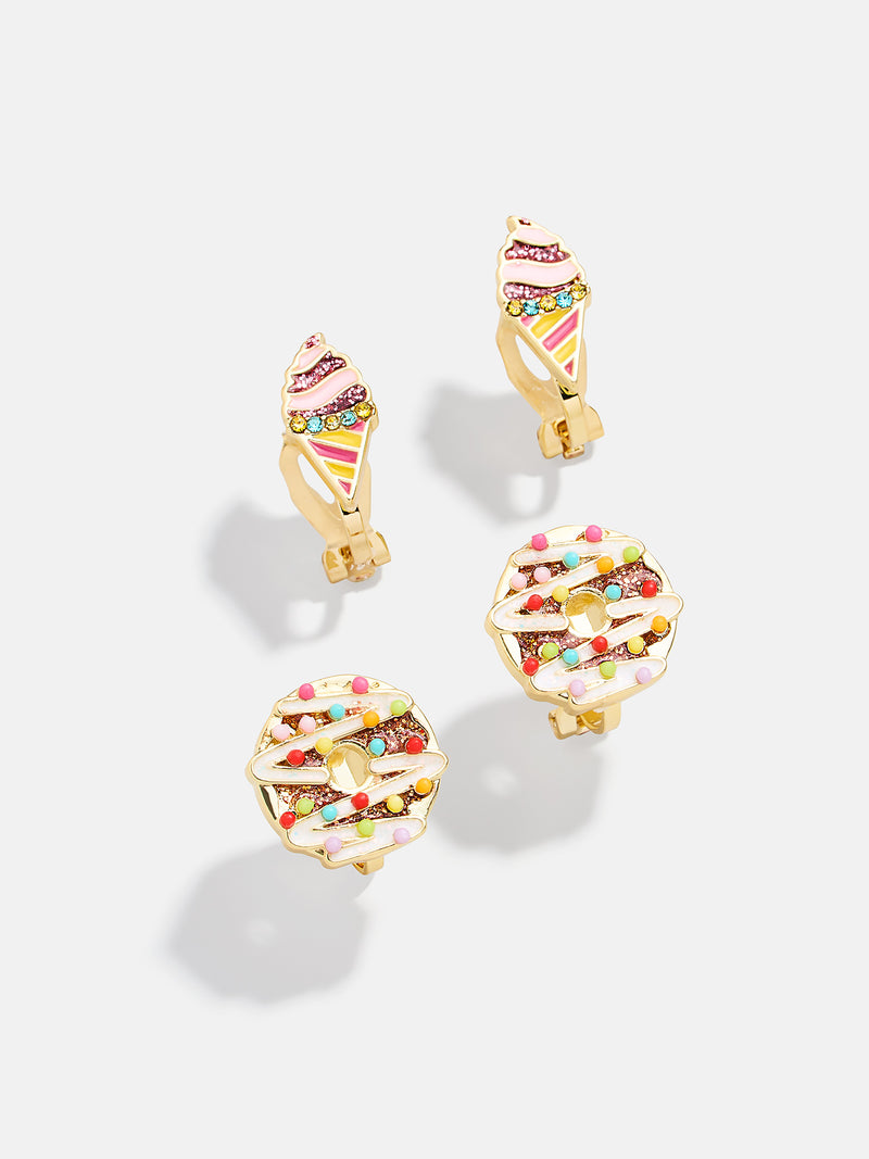 BaubleBar Kids' Sweet Treats Clip On Earrings - Multi - 
    One set of ice cream cone clip-ons, one set of donut clip-ons
  
