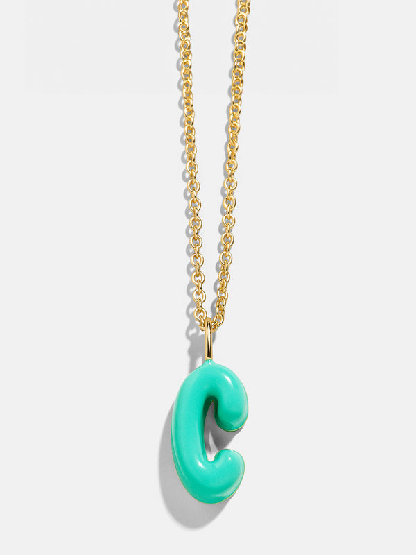 Mini Bubble Initial Enamel Necklace - Turquoise