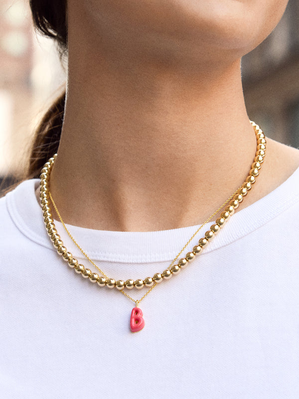 Mini Bubble Initial Enamel Necklace - Coral