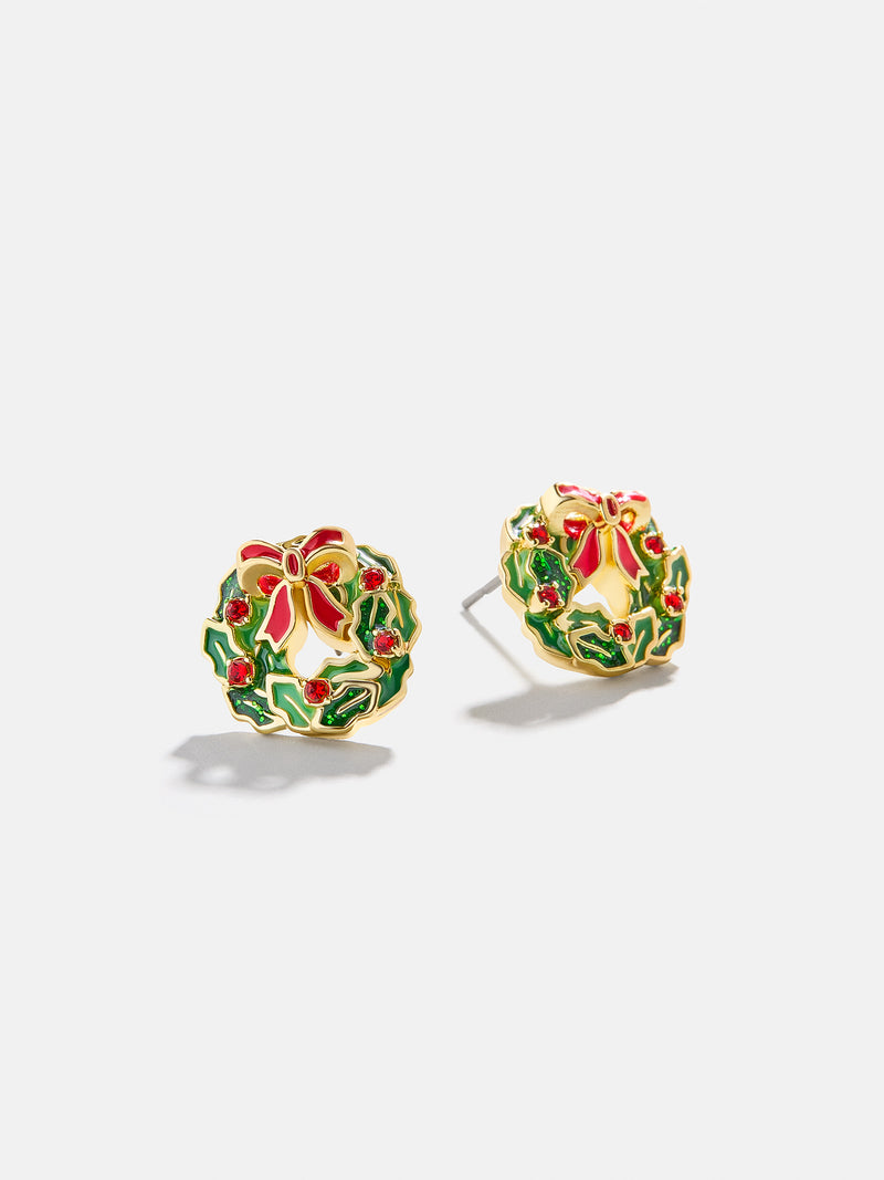 Merry Fir Real Earrings - Holiday Wreath Delicate Stud Earrings