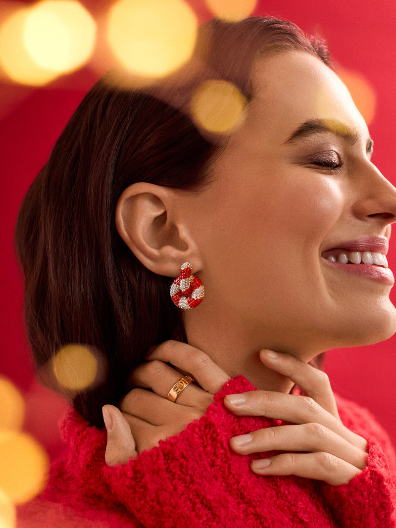 BaubleBar Mint to Be Hoop Earrings - Red/White - 
    Candy cane hoop earrings
  
