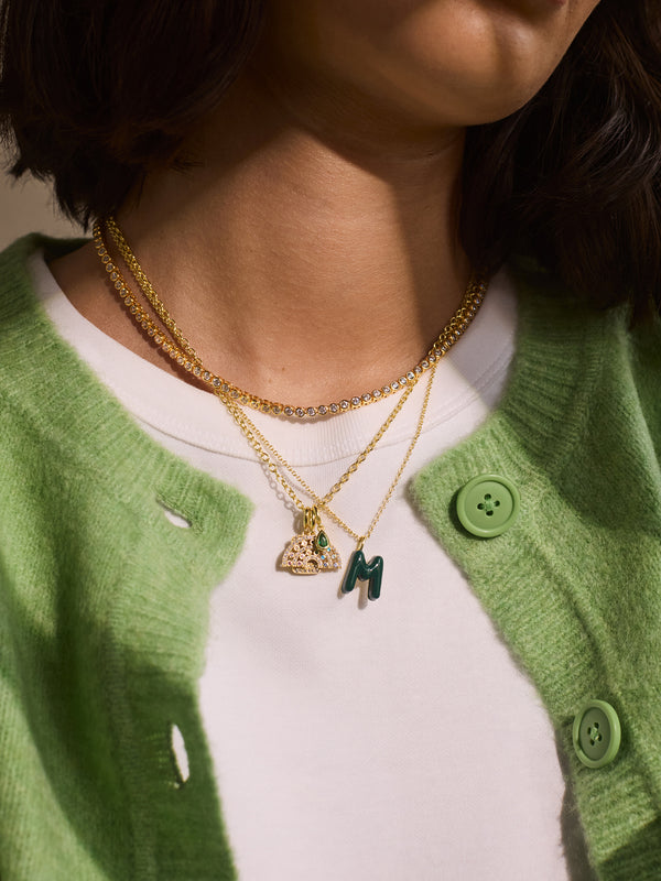 Mini Bubble Initial Necklace - Dark Green