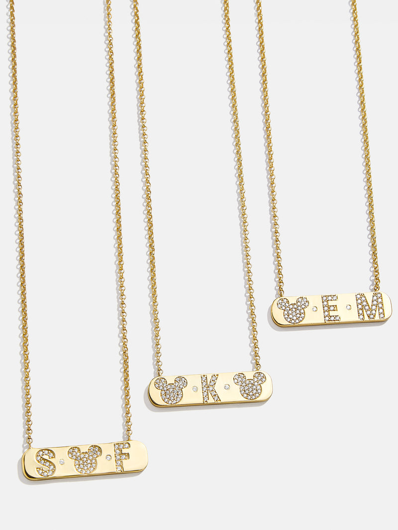 Mickey Mouse 18K Gold Plated Sterling Silver & Cubic Zirconia Initial Bar Necklace - Gold/Pavé