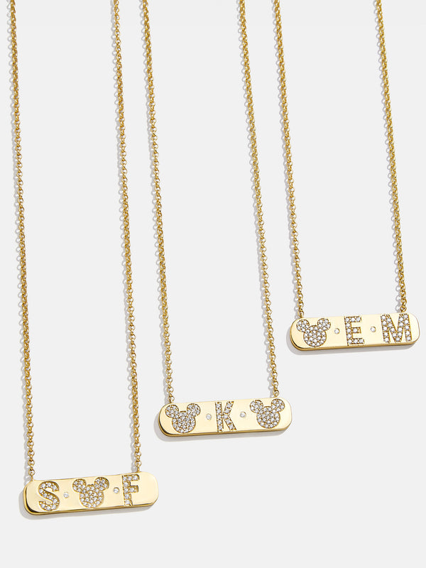 Mickey Mouse 18K Gold Plated Sterling Silver & Cubic Zirconia Initial Bar Necklace - Gold/Pavé