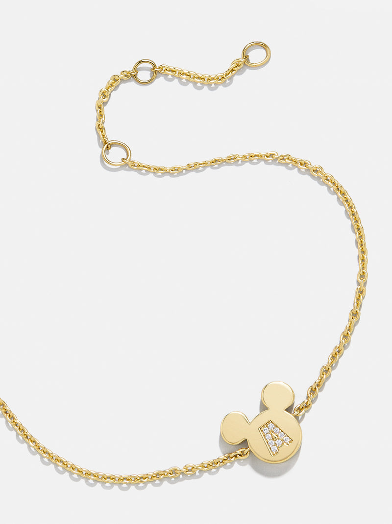 Mickey Mouse Disney 18K Gold Plated Sterling Silver & Cubic Zirconia Initial Bracelet - Gold/Pavé