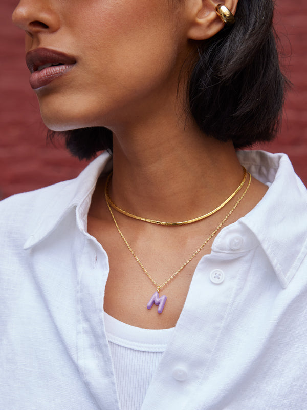 Mini Bubble Initial Enamel Necklace - Lavender