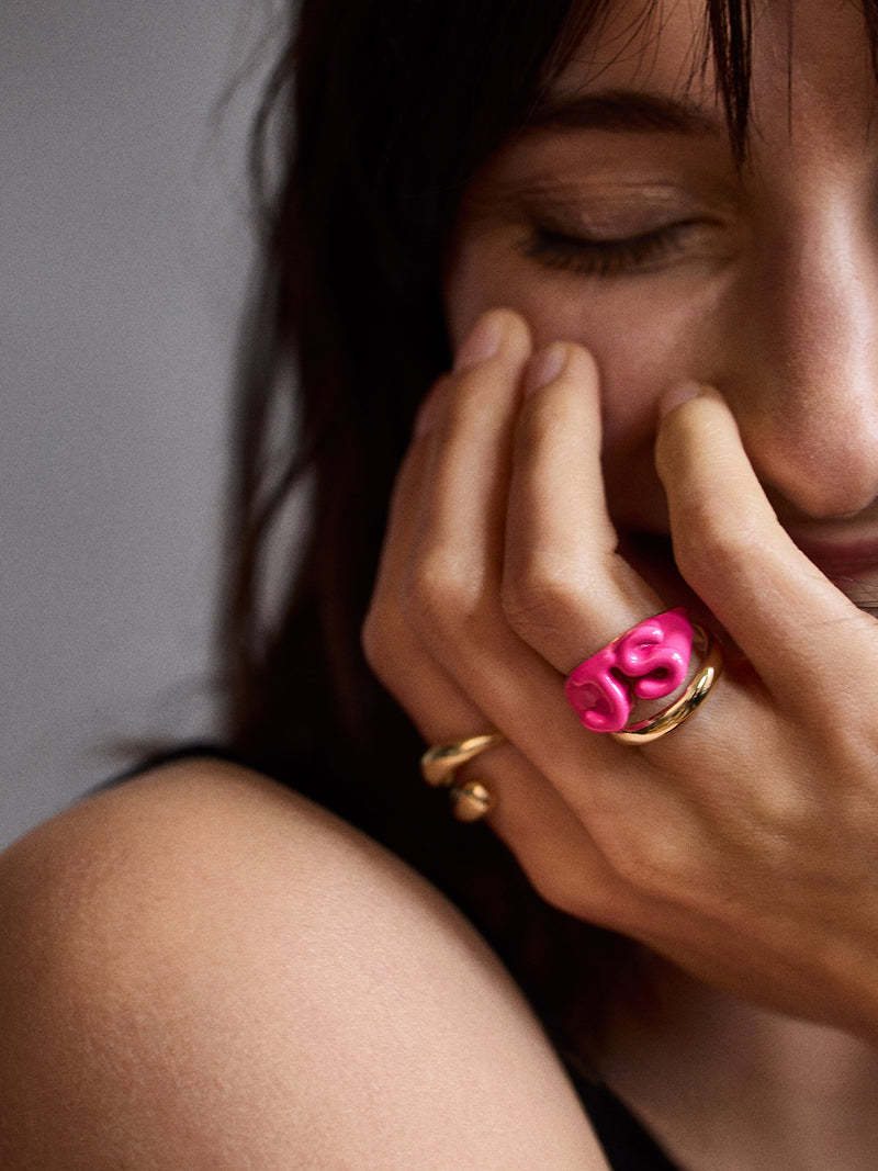 BaubleBar Double Initial Custom Block Ring - Hot Pink - 
    Initial enamel ring
  
