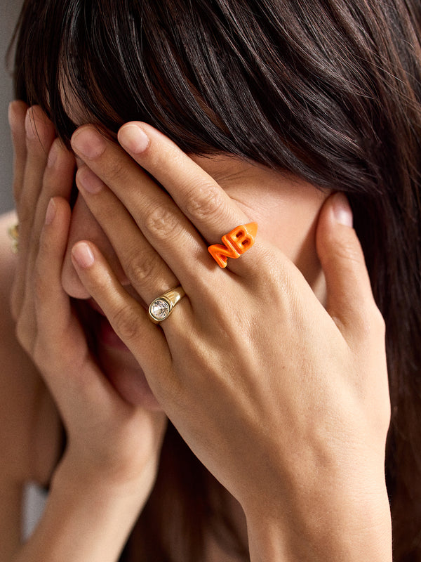 Double Initial Custom Block Ring - Orange