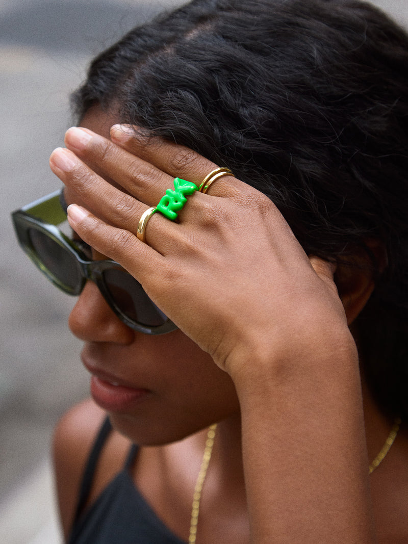 BaubleBar Double Initial Custom Block Ring - Green - 
    Initial enamel ring
  
