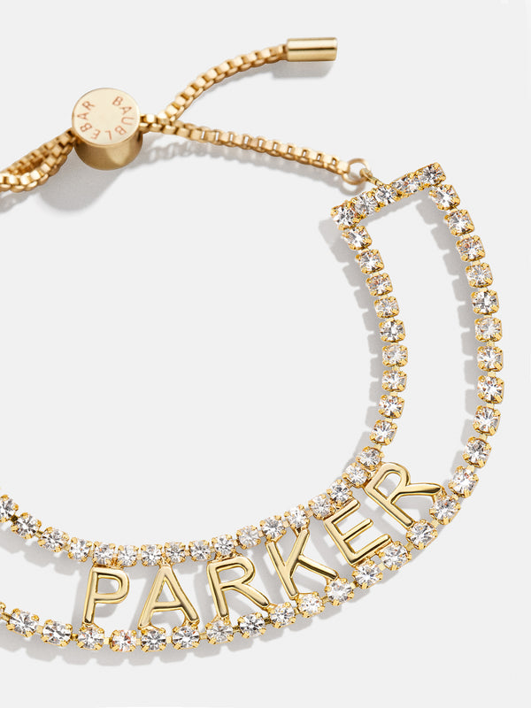 Custom Gold Nameplate Tennis Bracelet - Clear/Gold