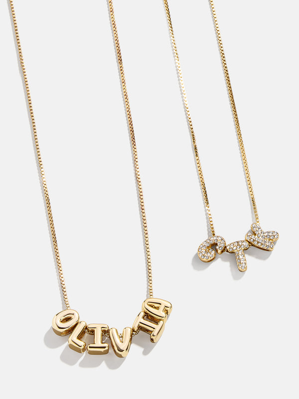 Mini Custom Bubble Letter Necklace - Clear/Gold