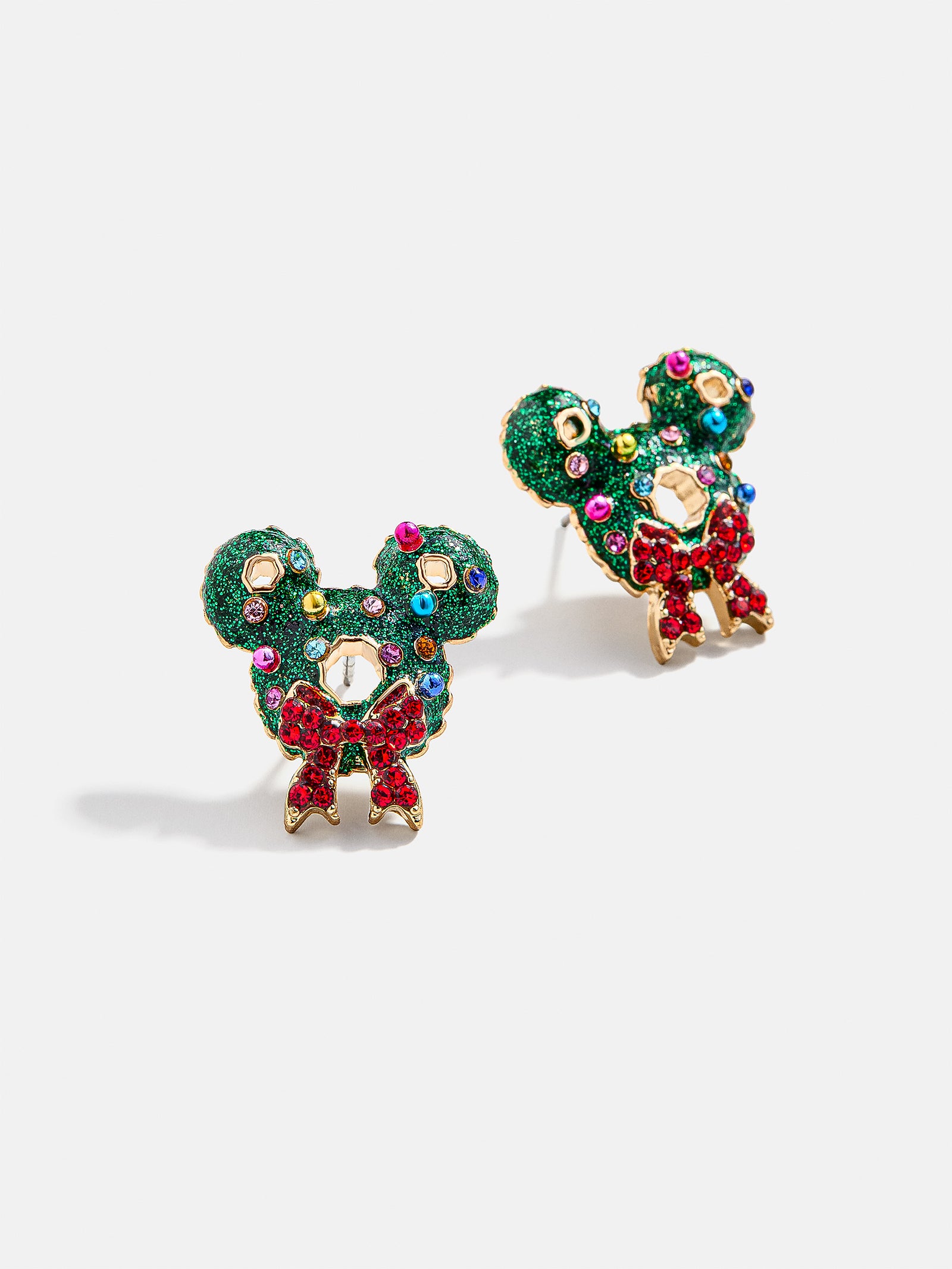 Disney Mickey Mouse Jolly Fir Holly Earrings - Holiday Wreath Delicate Stud Earrings