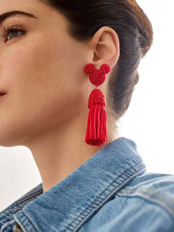 Disney Mickey Mouse Tassel Earrings - Red