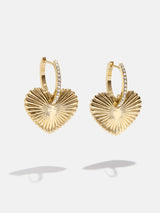 BaubleBar Paxton Earrings - Gold/Pavé - 
    Gold heart hoop earrings
  
