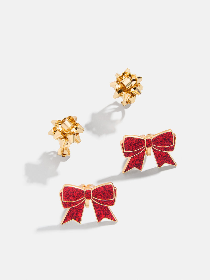 Wrapped Up Kids' Clip-On Earring Set - Christmas Present Bow