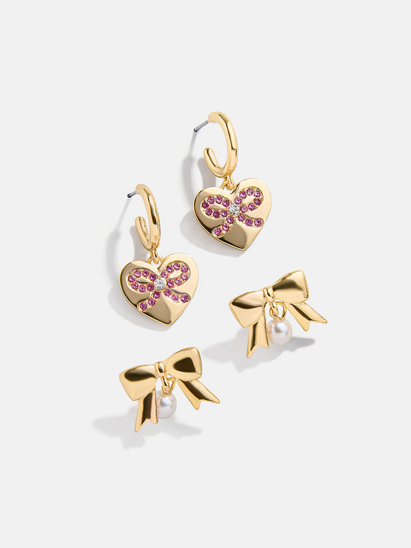 Tangled Up Kids' Bow Earring Set - Kids Heart Bow Earring Set