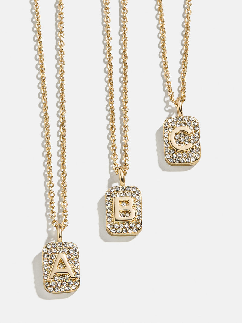 Tina Block Initial Necklace - Gold/Pavé