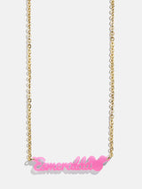 BaubleBar Disney Mickey Mouse Custom Acrylic Nameplate Necklace - Translucent Magenta - 
    Disney acrylic nameplate necklace
  
