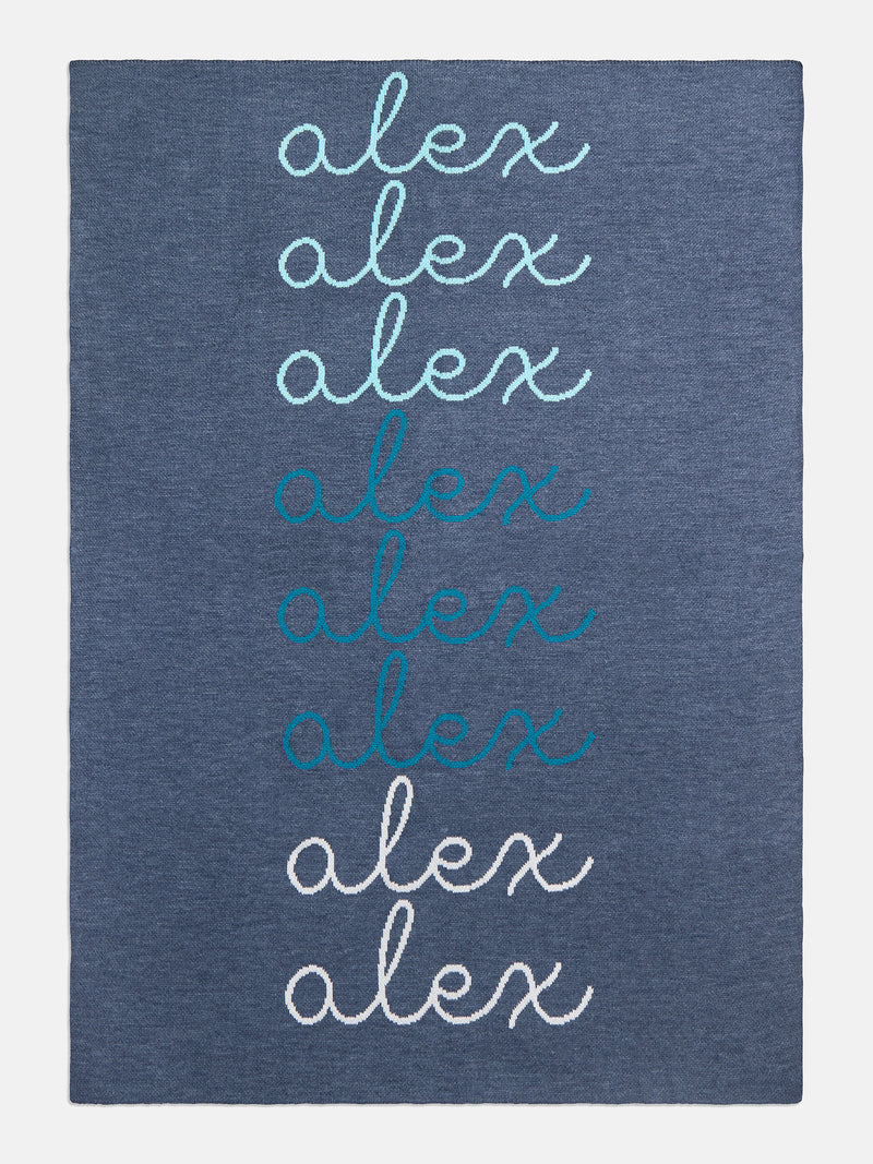 Script Ombre Name Custom Blanket - Denim/Light Blue