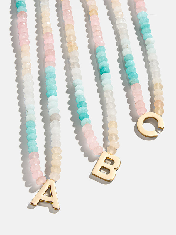 Semi-Precious Block Initial Necklace - Light Multi