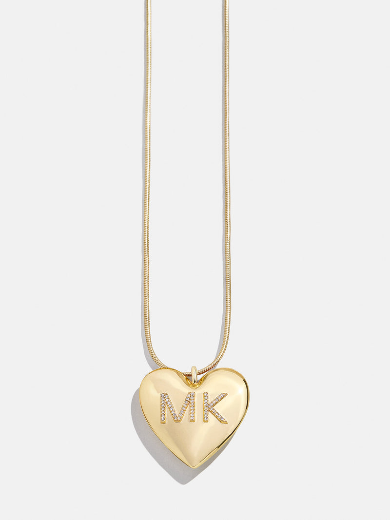 Custom Initial Enamel Heart Pendant Necklace - Gold