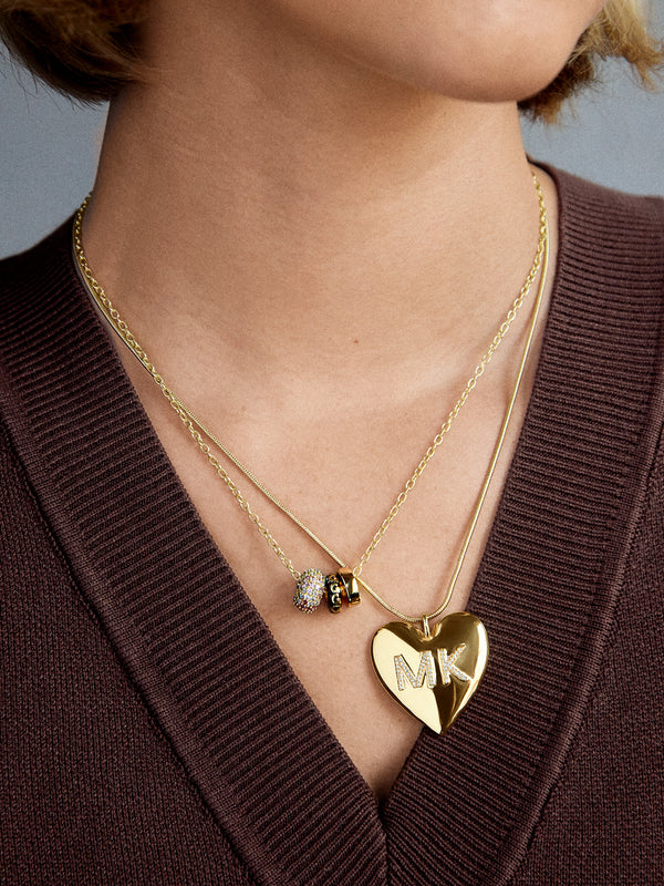 Custom Initial Enamel Heart Pendant Necklace - Gold