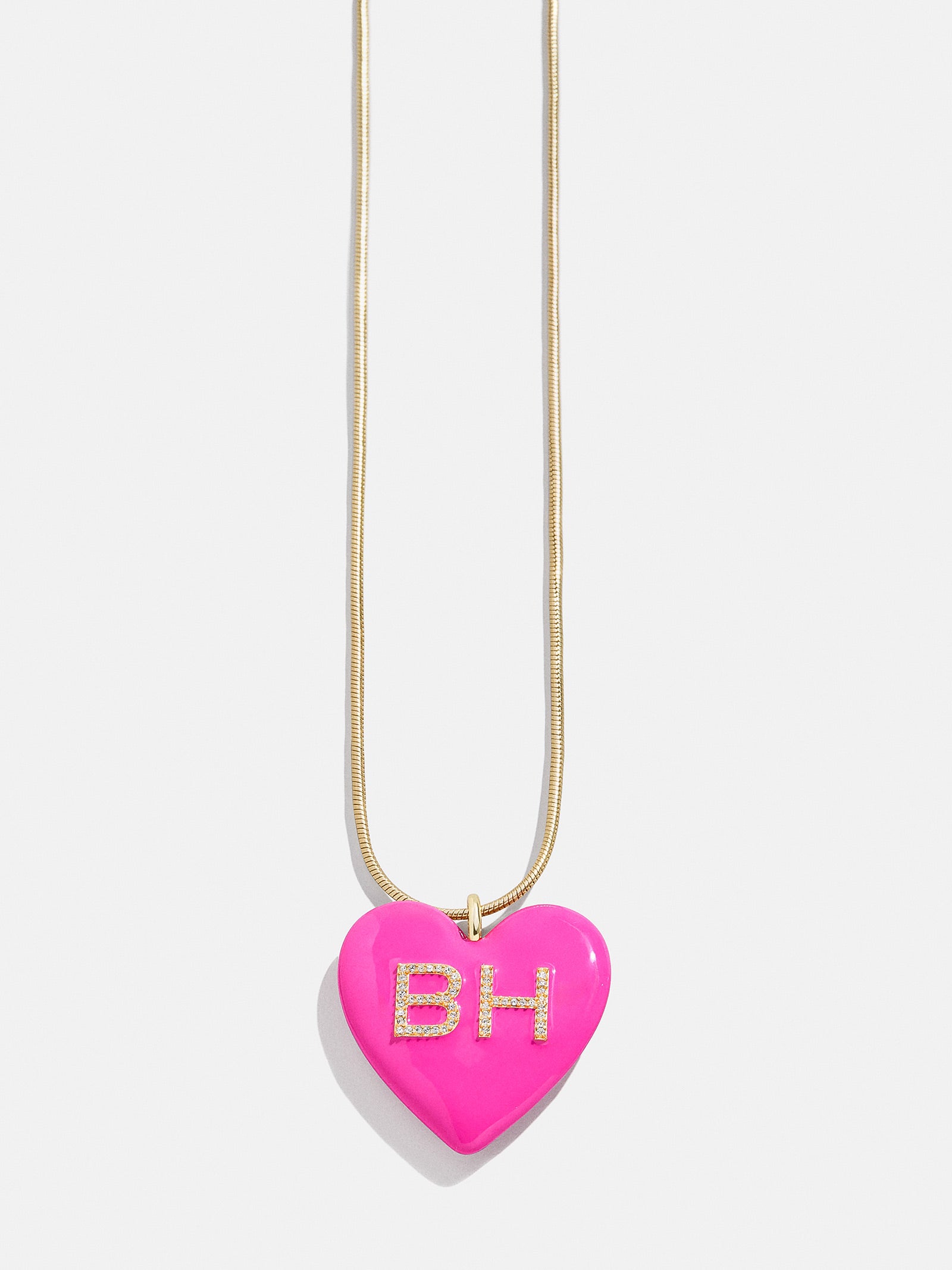 Custom Initial Enamel Heart Pendant Necklace - Hot Pink