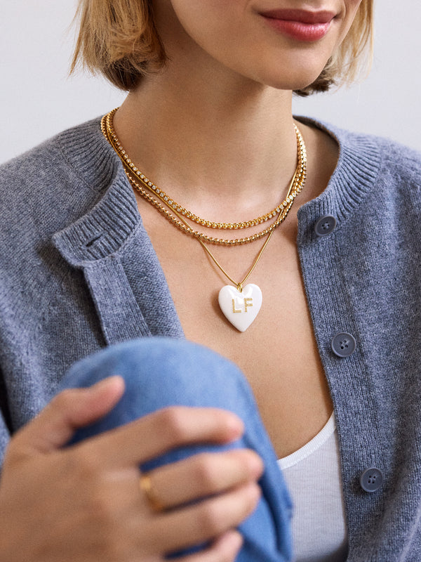 Custom Initial Enamel Heart Pendant Necklace - Orange