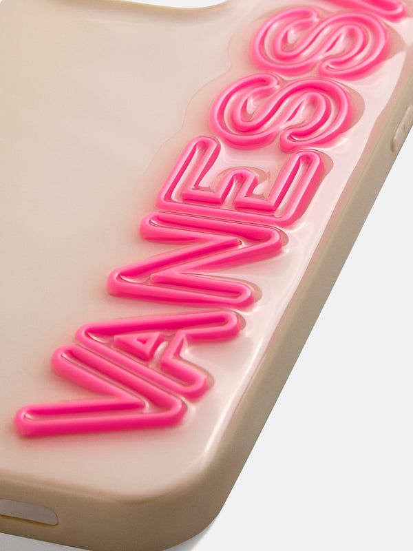 Fine Line Custom iPhone Case - Beige/Hot Pink