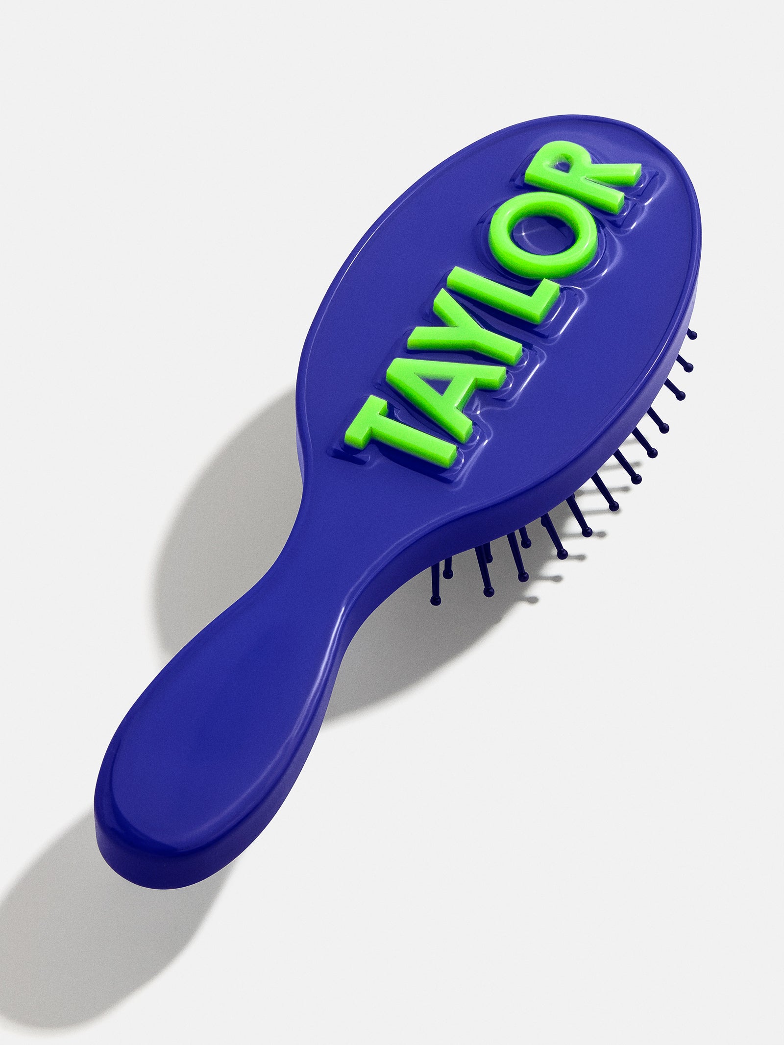 Block Font Mini Custom Hair Brush - Navy/Green