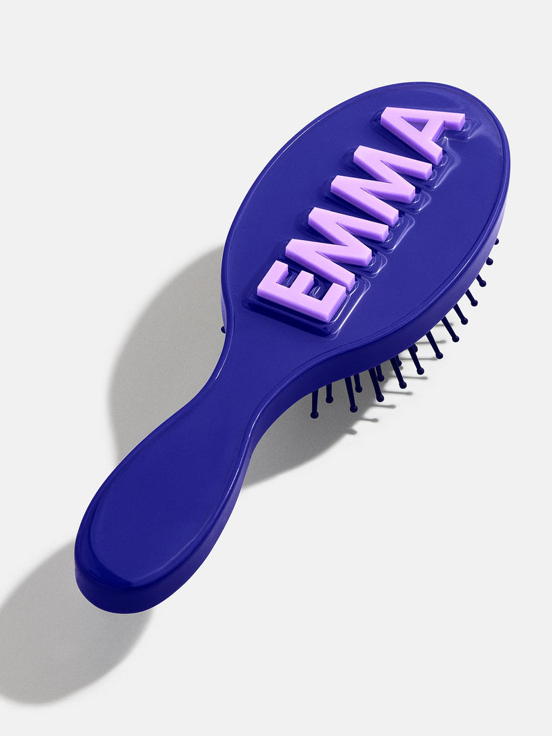 Block Font Mini Custom Hair Brush  - Navy/Light Purple