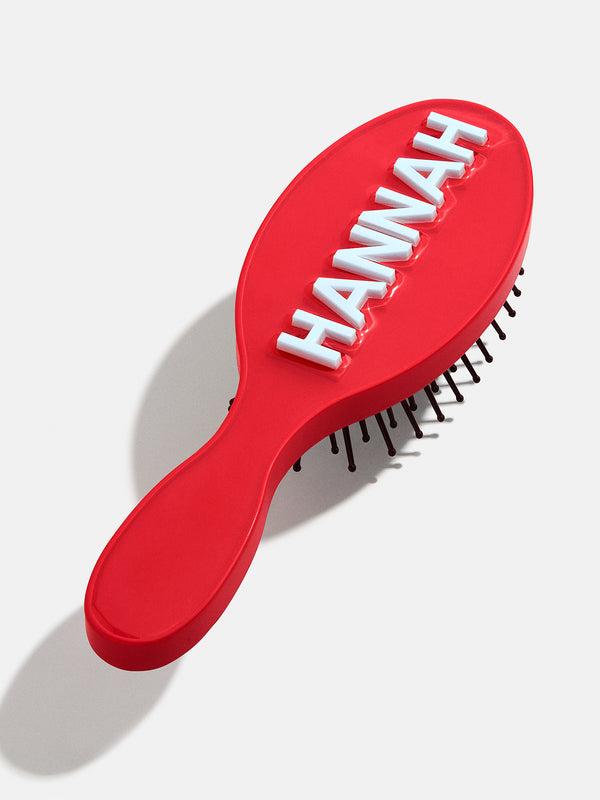 Block Font Mini Custom Hair Brush  - Red/Light Blue