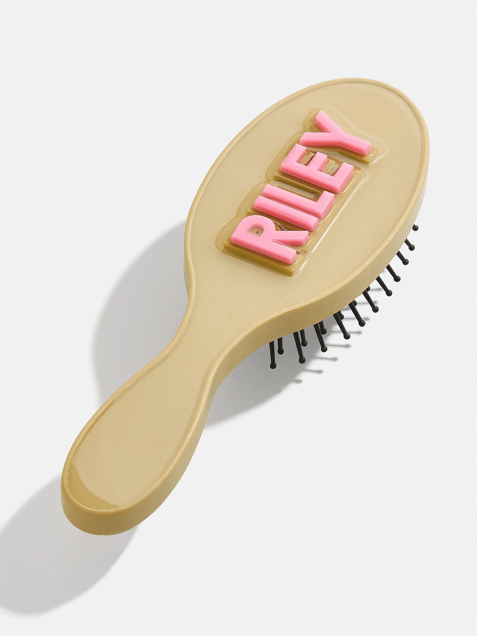 Block Font Mini Custom Hair Brush - Beige/Pink