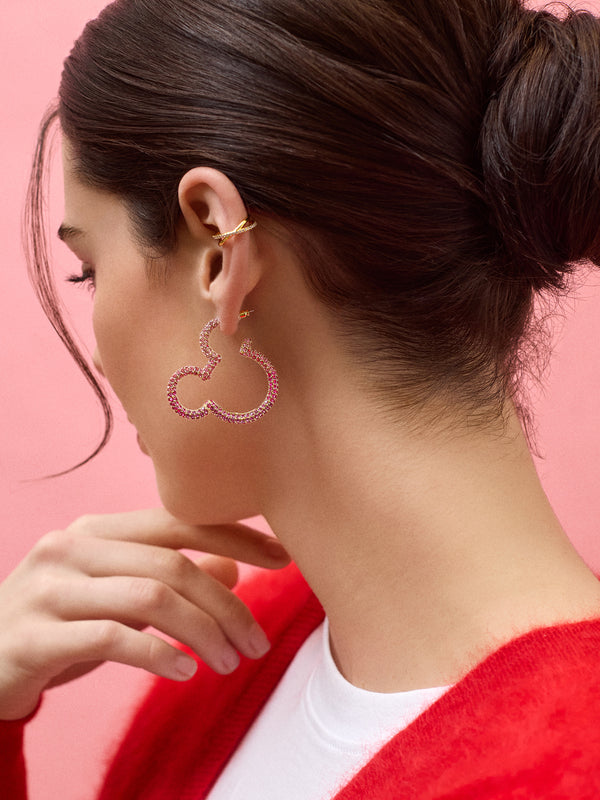 Disney Mickey Mouse Pink Pavé Outline Hoop Earrings - Pink