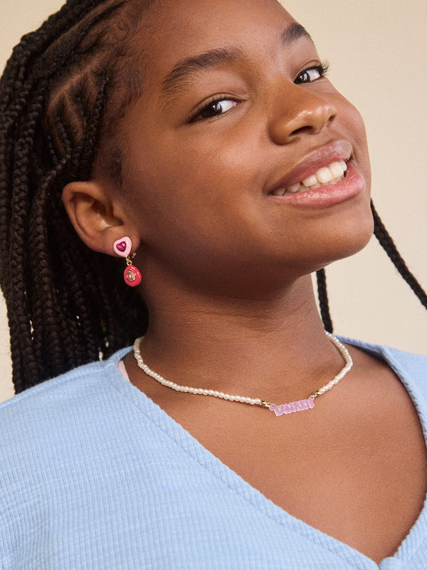 Kids' Beaded Custom Nameplate Necklace - Pearl