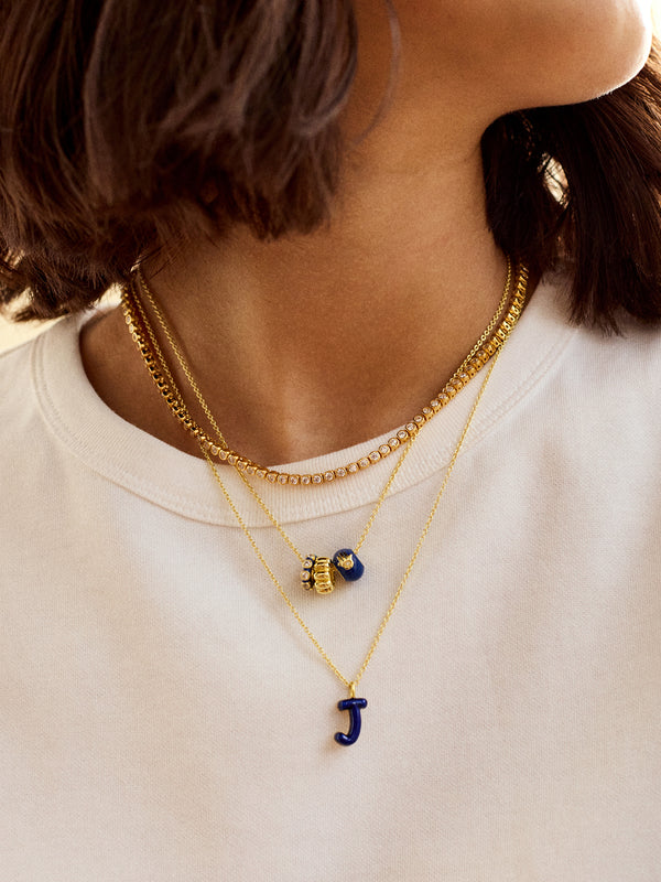 Mini Bubble Initial Necklace - Dark Blue