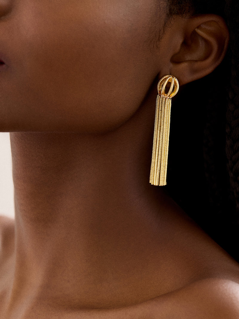 BaubleBar Kalia Earrings - Gold - 
    Statement tassel drop earrings 
  
