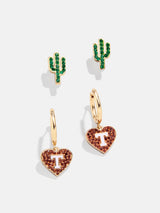 BaubleBar University of Texas at Austin Earring Set - University of Texas at Austin - 
    One set of heart drop earrings, one set of cactus earrings
  
