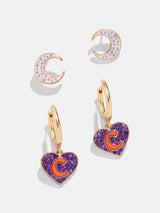 BaubleBar Clemson University Earring Set - Clemson University - 
    One set of crescent moon earrings, one set of 