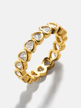 BaubleBar Adrianna Ring - Gold/Pavé - 
    Crystal bezel set repeating heart ring 
  
