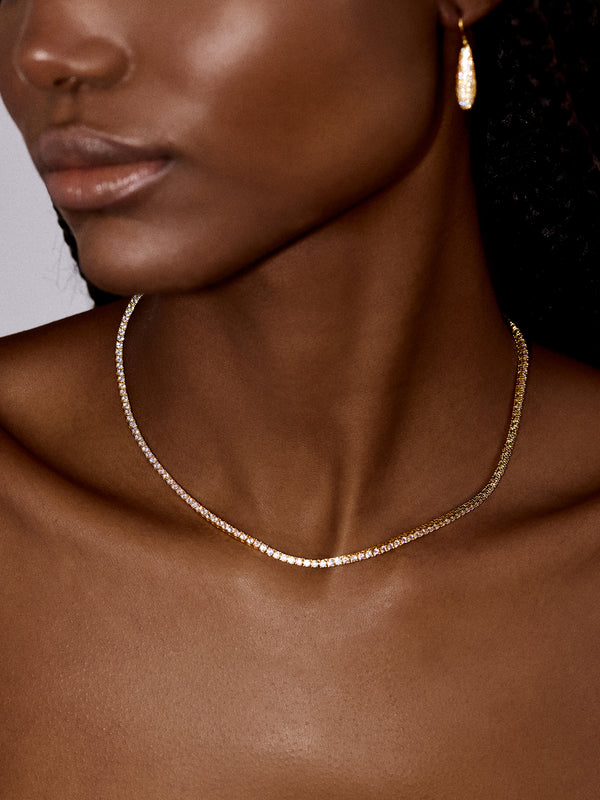 18K Gold Bennett Classic Tennis Necklace - 18K Gold Plated Sterling Silver