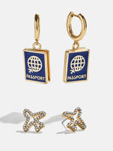 BaubleBar Bon Voyage Earring Set - Passport - 
    One pair of airplane earrings, one pair of passport earrings
  
