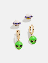 BaubleBar Spaced Out Earring Set - Green - 
    One set of alien earrings, One set of spaceship earrings
  
