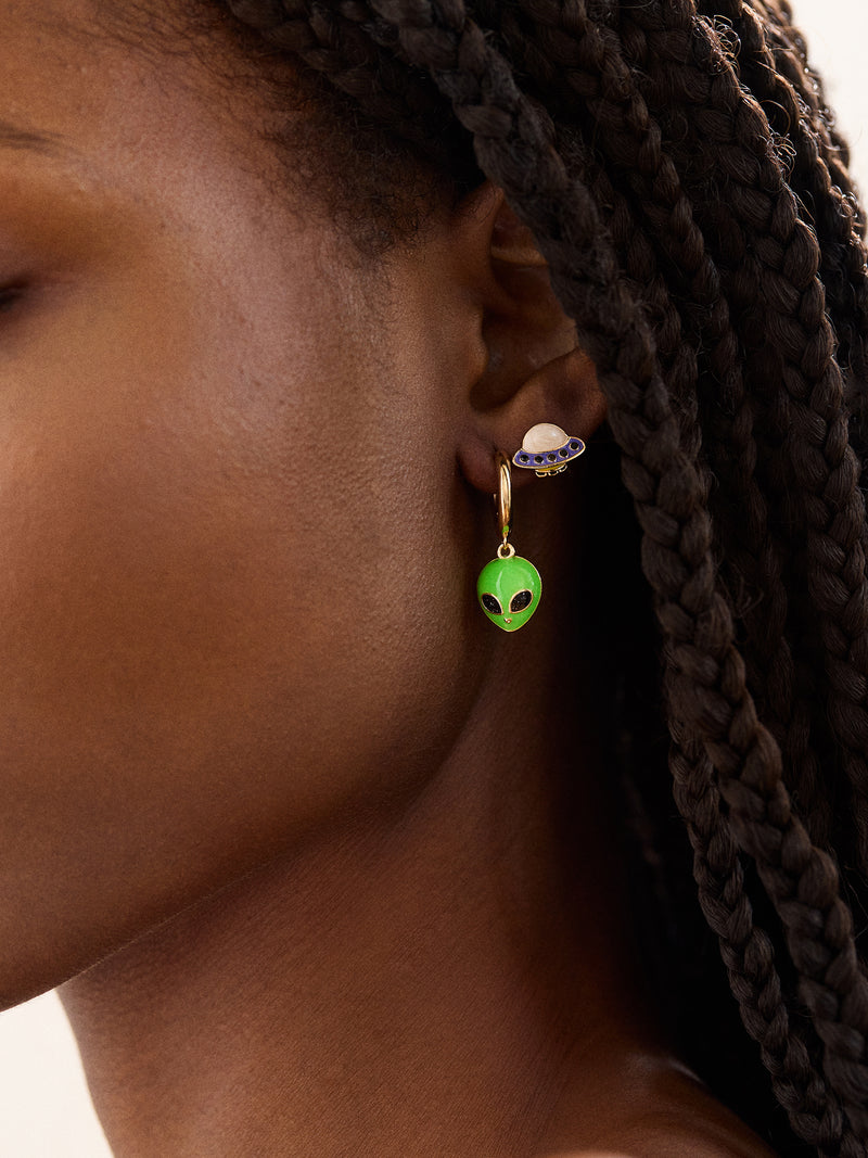 BaubleBar Spaced Out Earring Set - Green - 
    One set of alien earrings, One set of spaceship earrings
  
