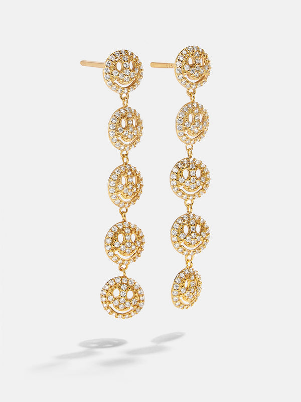 18K Gold Smiley Face Drop Earrings - Smiley