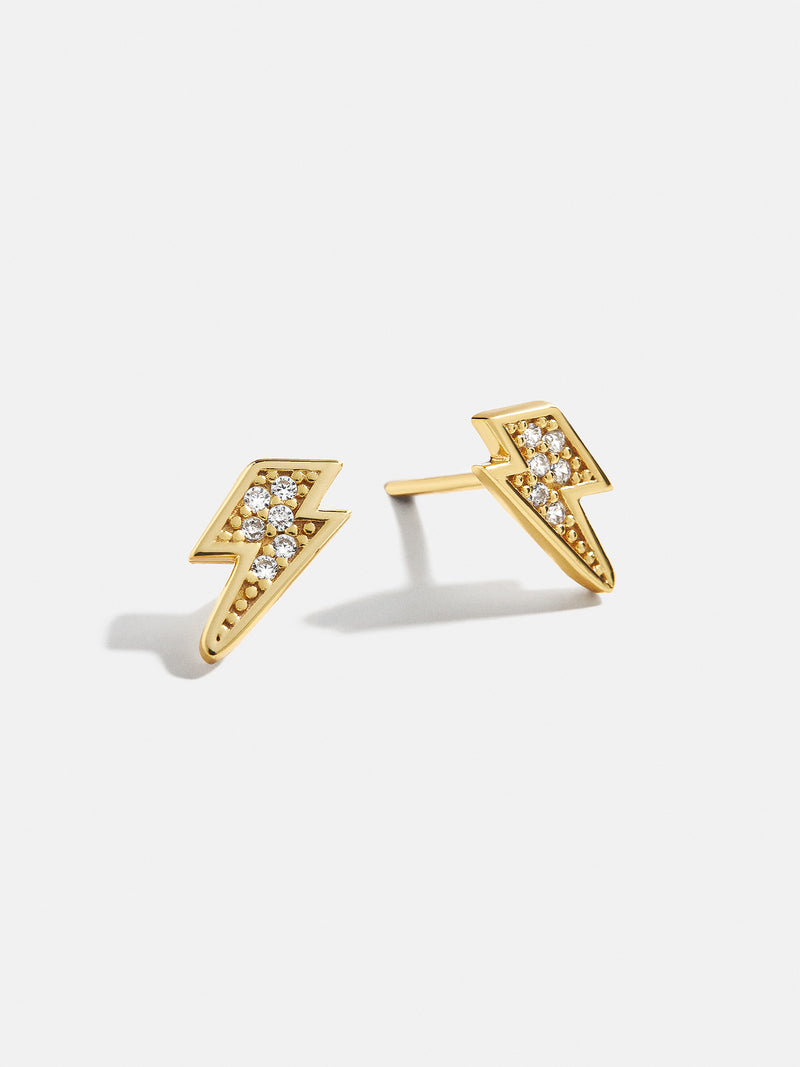 18K Gold Celestial Delicate Stud - Lightning Bolt