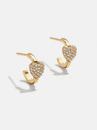 18K Gold Heart Delicate Hoop Earrings - Puffy Pavé Heart