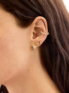 18K Gold Heart Delicate Hoop Earrings - Puffy Pavé Heart