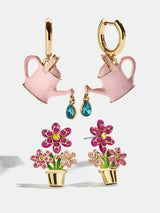 BaubleBar Grow Getter Earring Set - Watering Bucket - 
    One pair of watering can earrings, one pair of flower earrings
  
